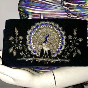 Vintage peacock clutch velvet gold wire silk